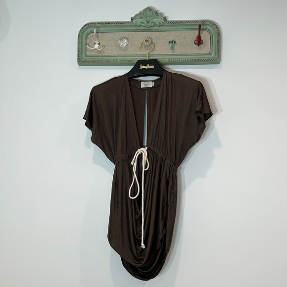 Vintage THORN Nancy Rose Brown plunging v neck back drape rope top small women’s - Picture 1 of 10